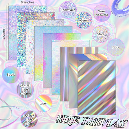 Kosiz 100 Sheets Metallic Holographic Card Stock Shiny Glitter Cardstock Iridescent Mirror Paper 8.5 X 11'' 250 GSM Thick Mixed Color Foil Paper for Scrapbook Letter Poster Craft(Multi Color)