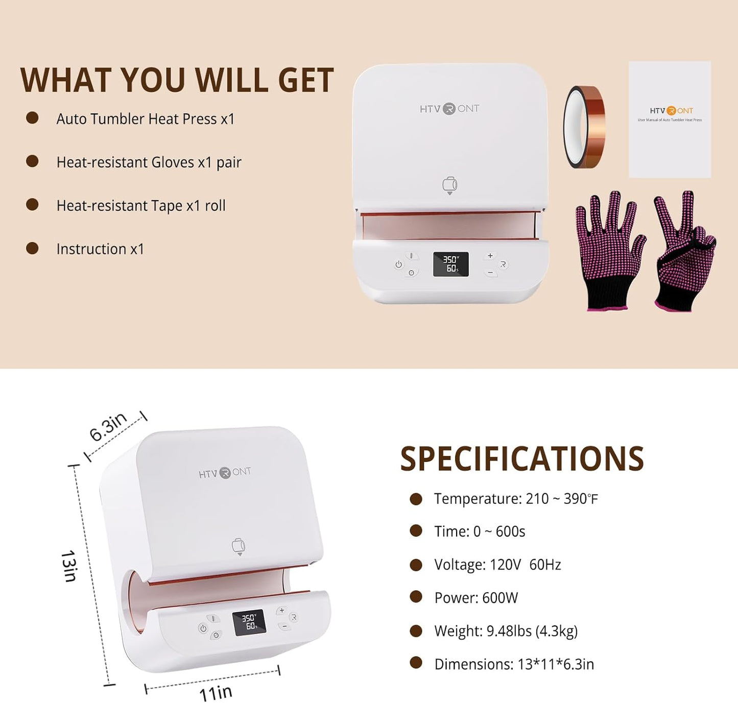 Auto Tumbler Heat Press, Mini Heat Press, Heat Resistant Gloves, Heat Tape