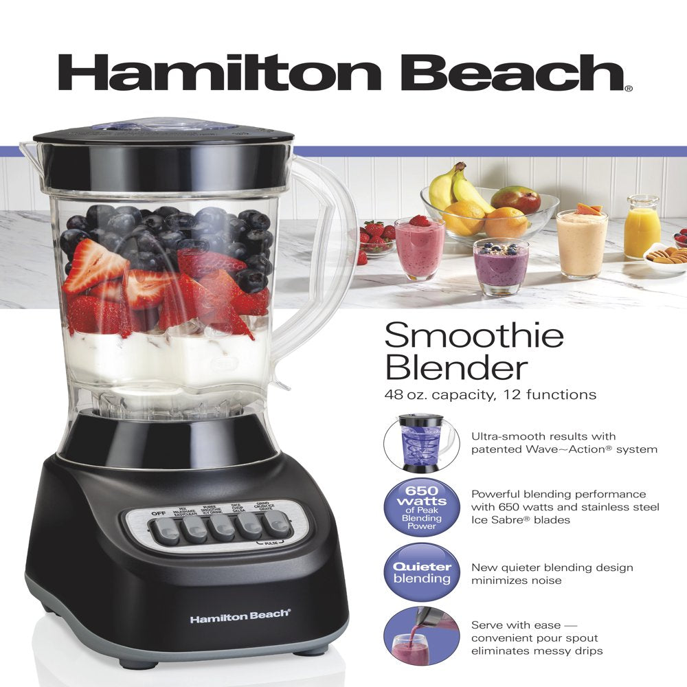 Smoothie Blender, 48 Oz. Jar, 12 Blending Functions, Black, 50180F