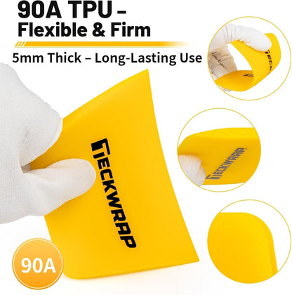 TPU Squeegee for Vinyl Wrap, PPF Tint Squeegee Set Rectangle and Trapezoid Scraper Tools for Car Wrap, Window Tint, and Decal Application (Yellow, 3 Pack)