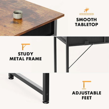 32 Inch Desk with 2 Drawers Home Office Computer PC Table with Fabric Storage Bag, Study Writing Wood Deskboard for Small Spaces,Rust Brown