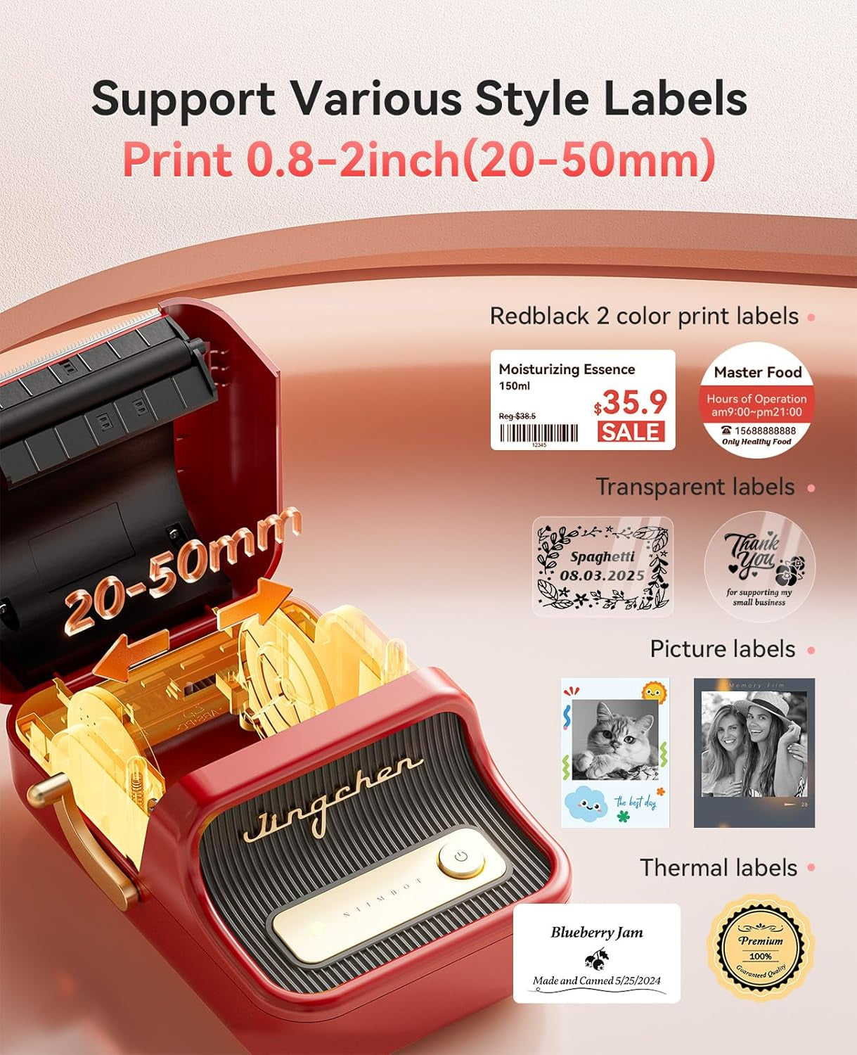 NIIMBOT B21 Pro Label Maker, 300DPI HD Label Printer, Ideal for Notes,Photos, Study Graphics, Memo Maker,50X30Mm Label(Red)