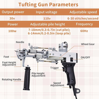 Rug Tufting Frame,100W Rug Tufting Guns with Carpet Trimmer Kit,Cut Loop Pile Carpet Guns& Carving Clippers, Rug Maker Machine Starters Kit& Trimmer& Cloth& Yarn(Olive Black)
