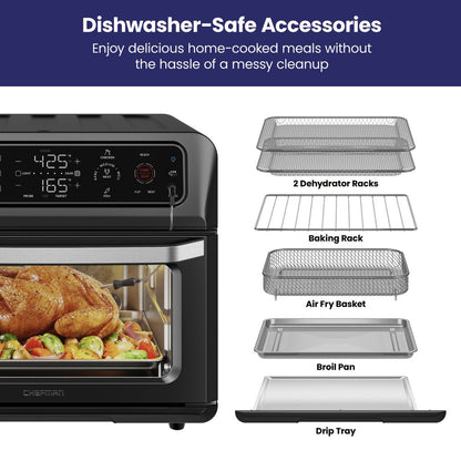 12-In-1 Air Fryer Oven Combo W/ Probe Thermometer, 20 Qt Capacity, Black Stainless Steel