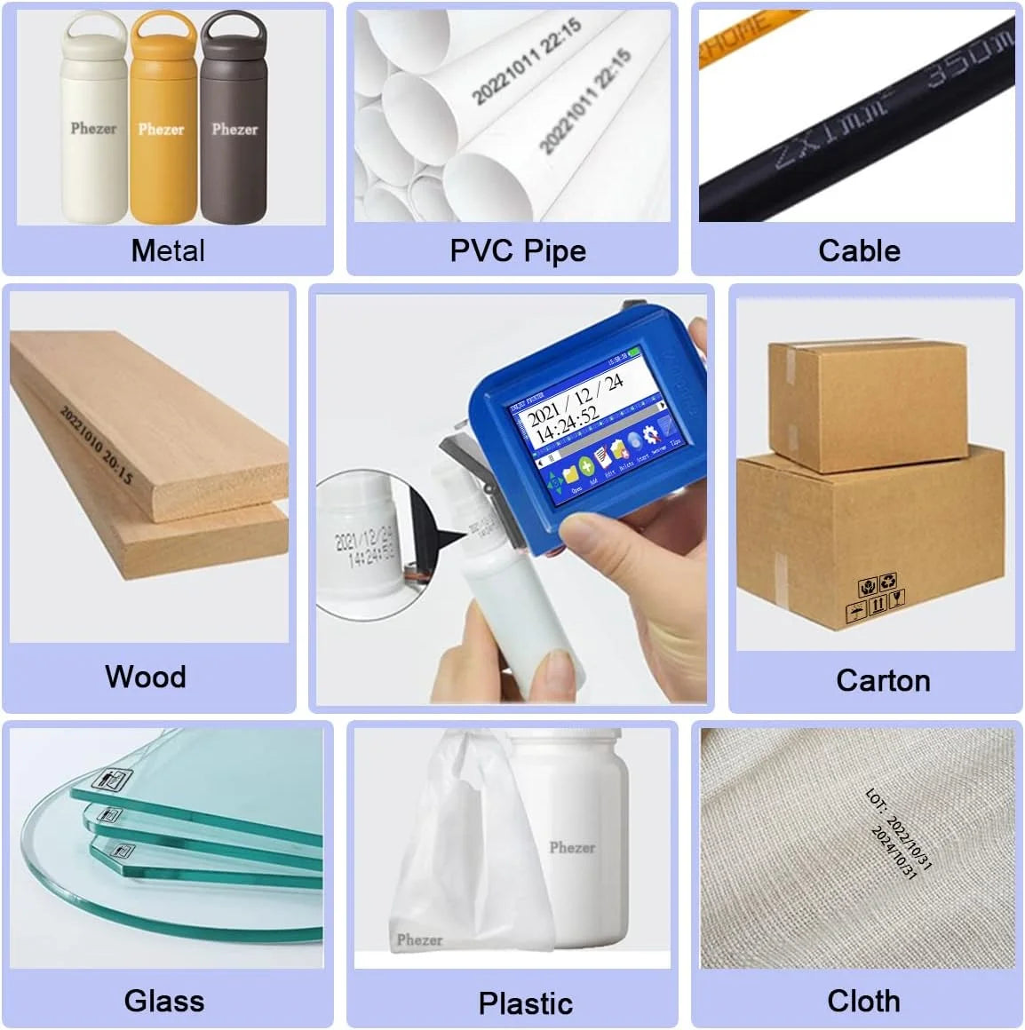 Portable Mini Handheld Inkjet Printer for All Materials PC11 Plus, Upgraded Label Printer for Date Time Barcode Logo Qrcode Batch Number Image Icons, 25 Languages(With 1 Ink Cartridge)