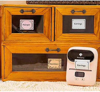 Phomemo M110/M100/M220/M250/M108 Sticker Labels- 1.57"X1.18"(40X30Mm) Black on Pink, Khaki and Blue Label for Small Business, Home, Office, 230 Labels/Roll