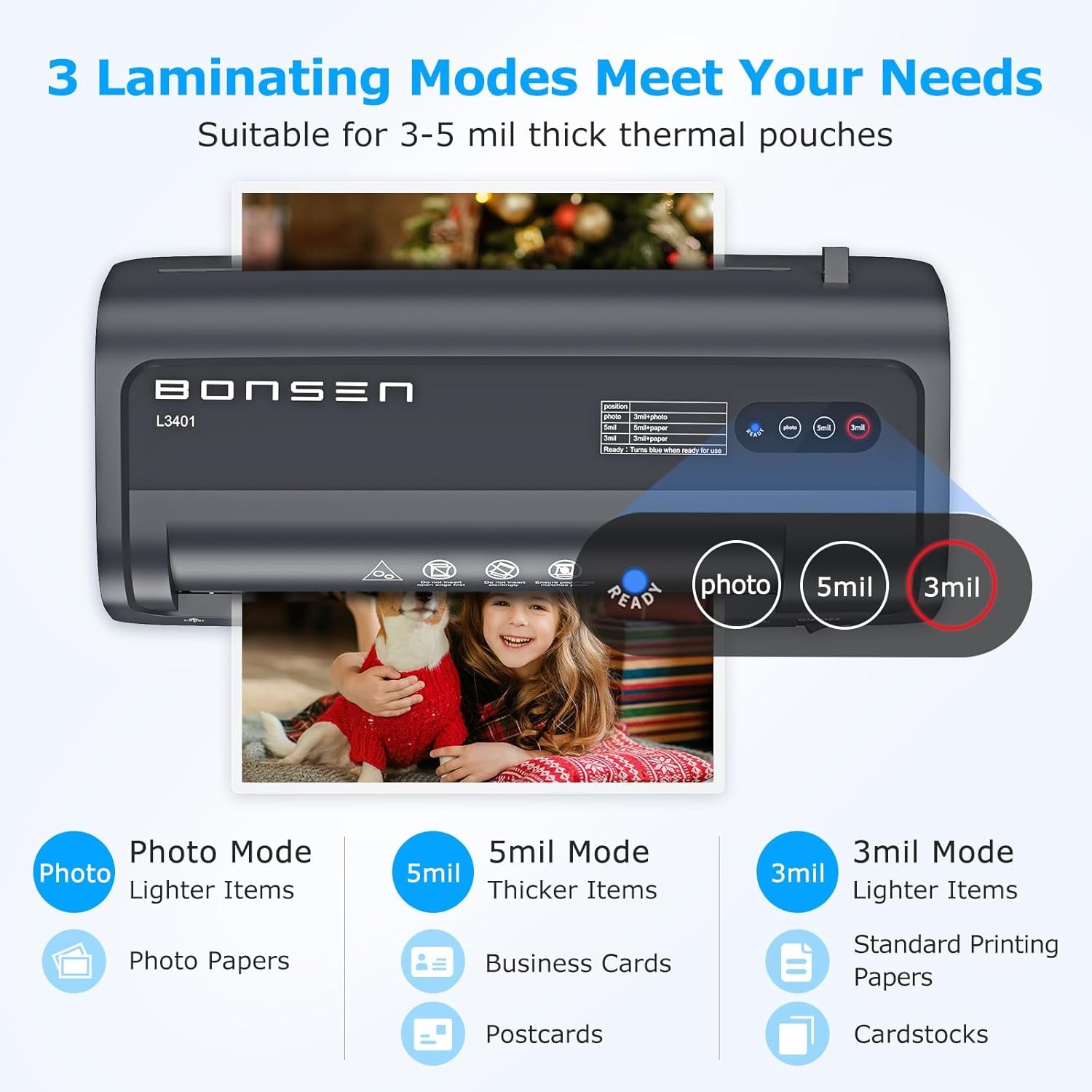 Bonsen 9-Inch Laminator Machine with 100 Sheets, Portable 4-In-1 Letter Size Thermal Laminating Machine with Jam-Free Tech for Teachers, DIY Crafting, Home Office Supplies, Black