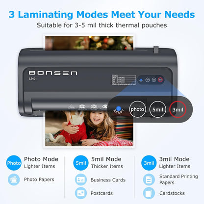 Bonsen 9-Inch Laminator Machine with 100 Sheets, Portable 4-In-1 Letter Size Thermal Laminating Machine with Jam-Free Tech for Teachers, DIY Crafting, Home Office Supplies, Black