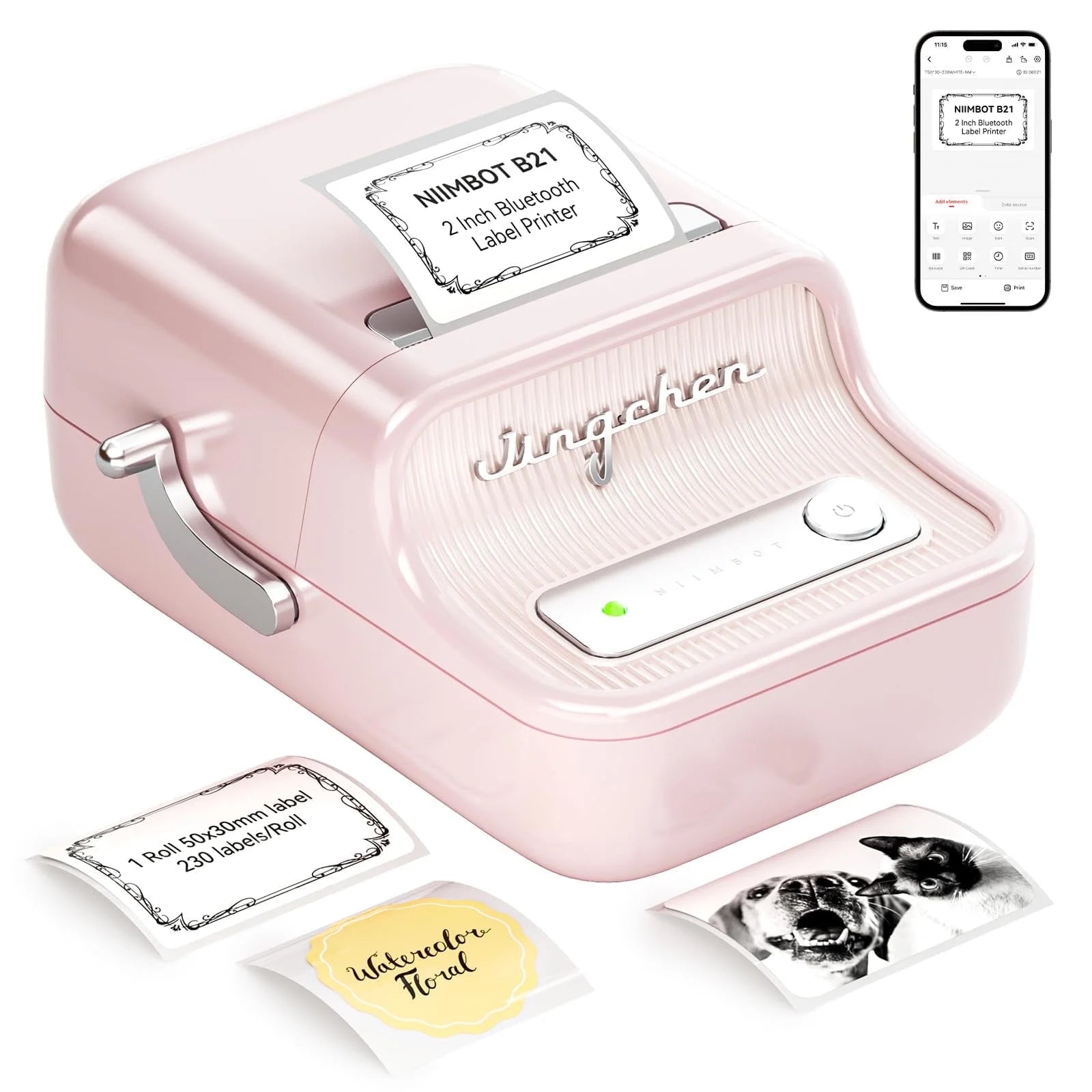 B21 Label Maker Machine with Tape，2 Inch Inkless Sticker Printer Thermal Labeler for Price Address Label for Home Storage Office and Small Business,Pink