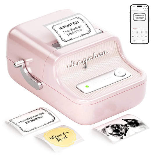 B21 Label Maker Machine with Tape，2 Inch Inkless Sticker Printer Thermal Labeler for Price Address Label for Home Storage Office and Small Business,Pink