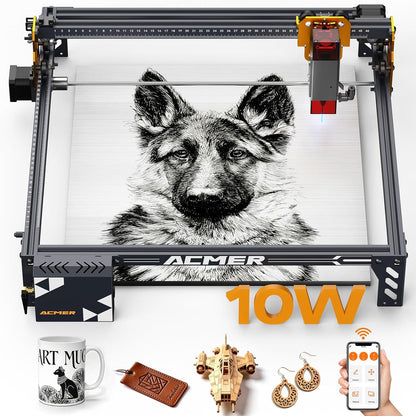 Laser Engraver Machine, P1 S Pro 10W(10000Mw) Cutting Machine 380X370Mm Large Area, Wifi Control, Engraves Wood Acrylic Leather Glass Metal for DIY, Crafts & for Small Business