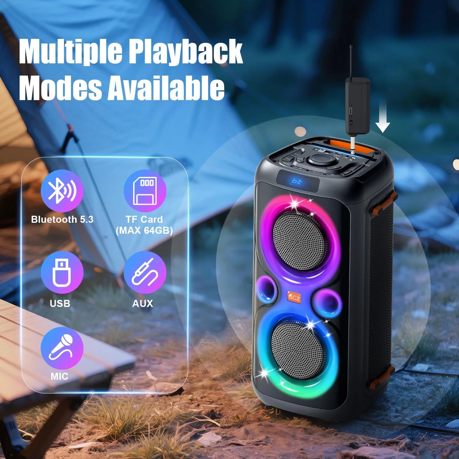 Dual 6.5-Inch 160W Large Loudest Party Speaker Bluetooth Wireless with Microphone Jack, Support USB TF, Rich Bass for DJ, Karaoke