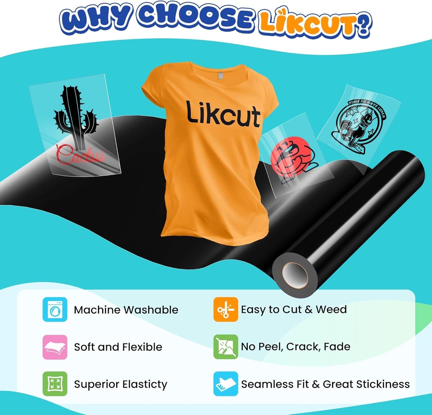 Heat Transfer Vinyl Black for T-Shirts 12" X 35Ft Iron on Vinyl Roll Compatible All Cutter Machine, HTV Heat Press Vinyl-Easy to Cut & Weed for Fabric Design