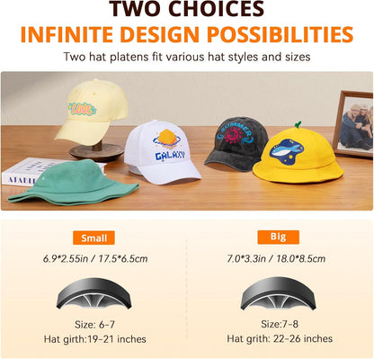 Hat Press Machine - Hat Press Heat Machine for Caps with 2 Platens & Caps Stretcher, Hat Heat Press Machine for Caps with Precise Temp&Timer Control for Heat Transfe Vinyl, Sublimation