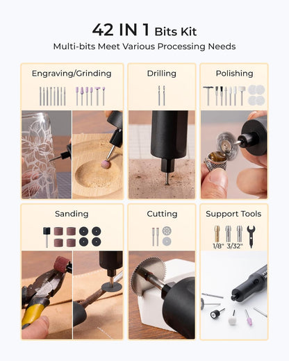 Engraving Pen, Cordless Engraving Pen for Metal Wood Glass and Plastic, 42-In-1 Engraver Pen Rotary Tool Kit, Large Capacity Rechargeable Etching Tool Metal Engraver for Crafts