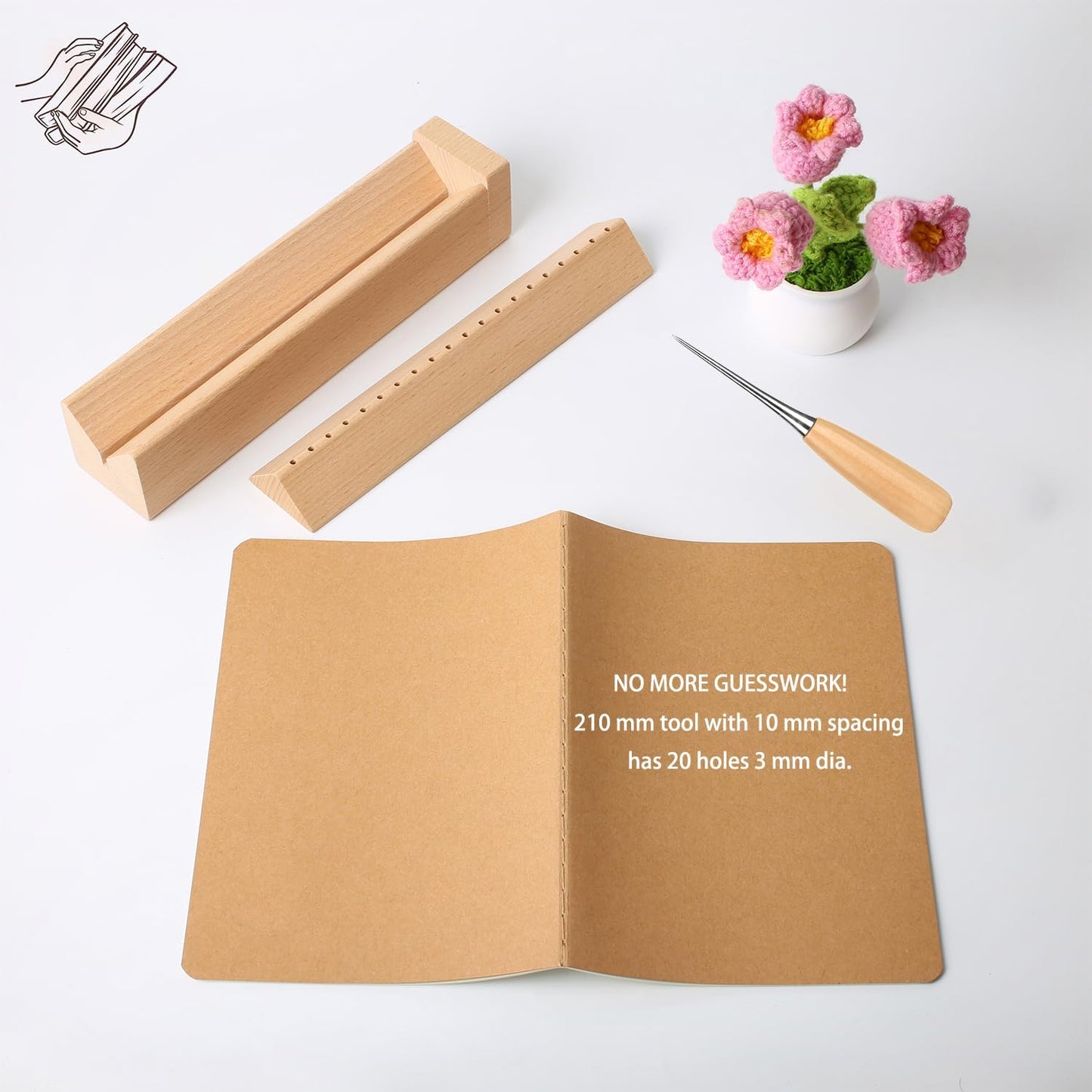 Beech Wood Book Binding Cradle with an Awl,Book Binding Kits Used for Bookbinding Hole Punching,Sturdy and Durable, Easy to Store, Bookbinding Supplies Punch Tools
