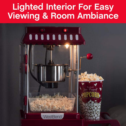 West Bend Stir Crazy Movie Theater Popcorn Popper, Gourmet Popcorn Maker with Nonstick Popcorn Kettle, Measuring Tool and Scoop , 4 Qt, Blue