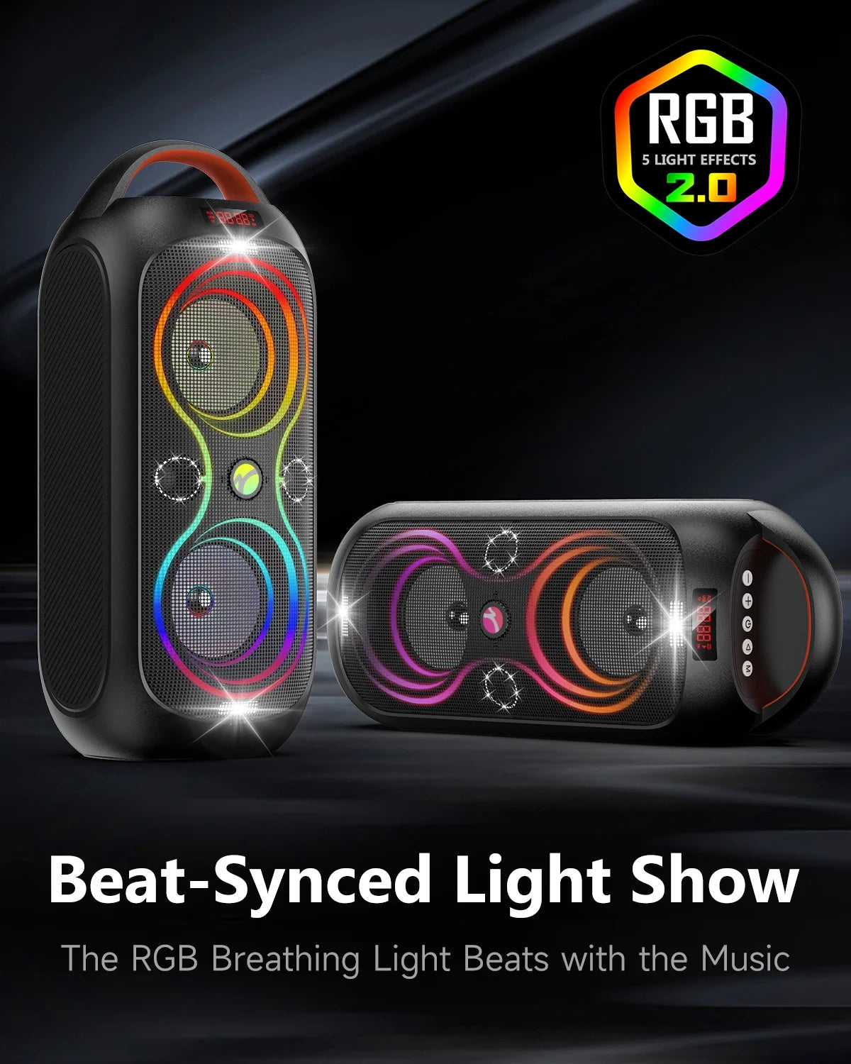 Bluetooth Party Speaker -60W Peak Loud Wireless TWS Portable Speaker with Handle, Beat-Driven Light Show, Splash-Resistant (XP3) for Outdoor Camping, Beach, Garage, Patio Parties