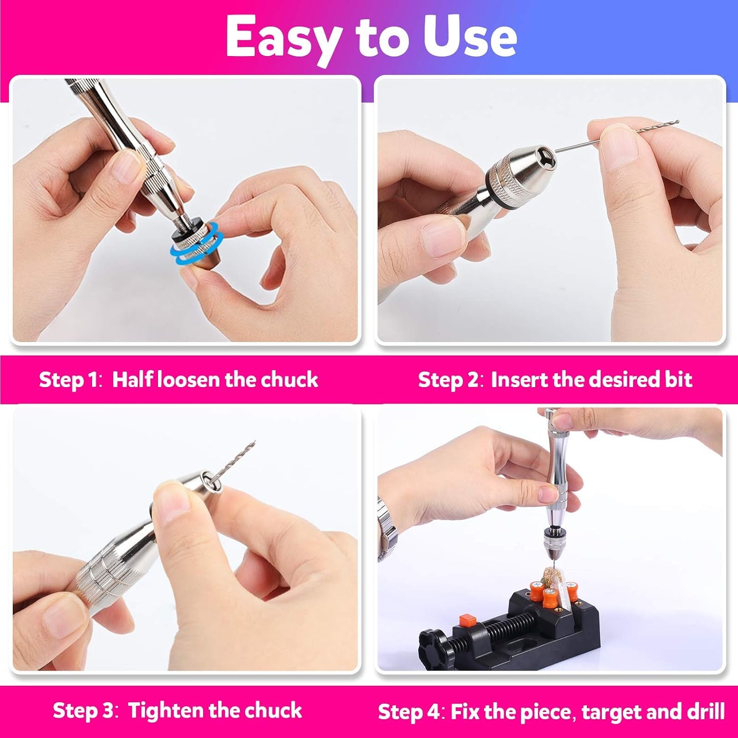 LEOBRO Hand Drill, Hand-Operated Hand Drills, Pin Vise with Drill Bits, Drill Press Vise, Keychain Making Kit, Jewelry Making Supplies, for Crafts