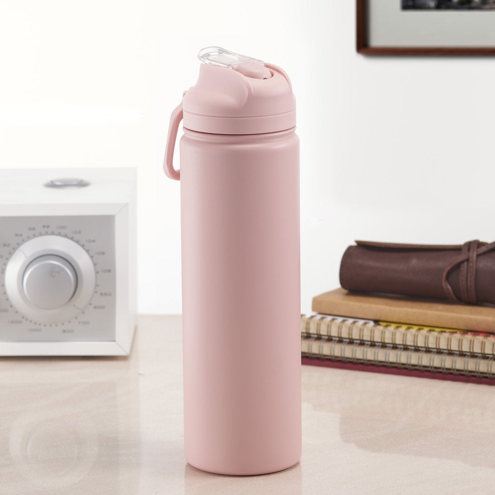 24 Fl Oz Pearl Blush Solid Print Insulated Stainless Steel Water Bottle with Flip-Top Lid