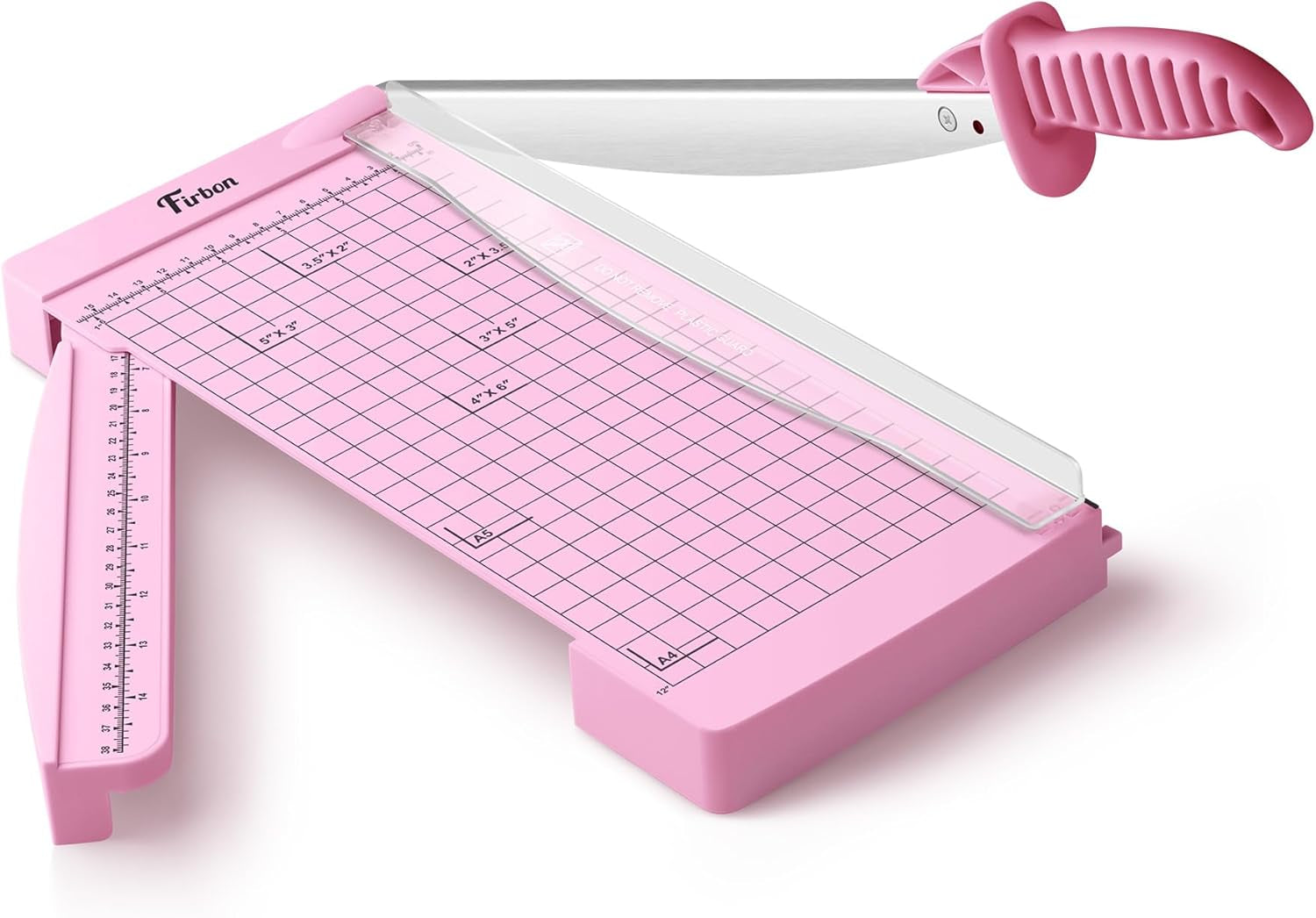 Firbon 12" Guillotine Paper Cutter with Hidden Ruler, Compact Paper Trimmer | 12-Sheet Capacity | Pink | Dual Scales | Paper, Cardstock & Photo Trimming | Scrapbooking Crafts | Office, Home & Studio Use