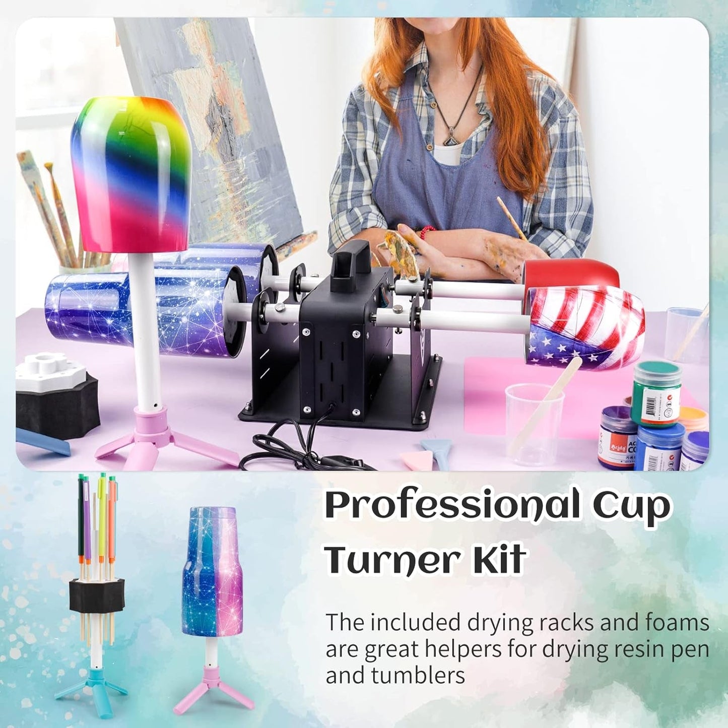 Multi Cup Turner for Tumblers,4X Cup Spinner for Tumblers with 4 On/Off Switch for Epoxy Resin Tumblers Creating Craft…