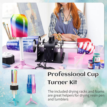 Multi Cup Turner for Tumblers,4X Cup Spinner for Tumblers with 4 On/Off Switch for Epoxy Resin Tumblers Creating Craft…