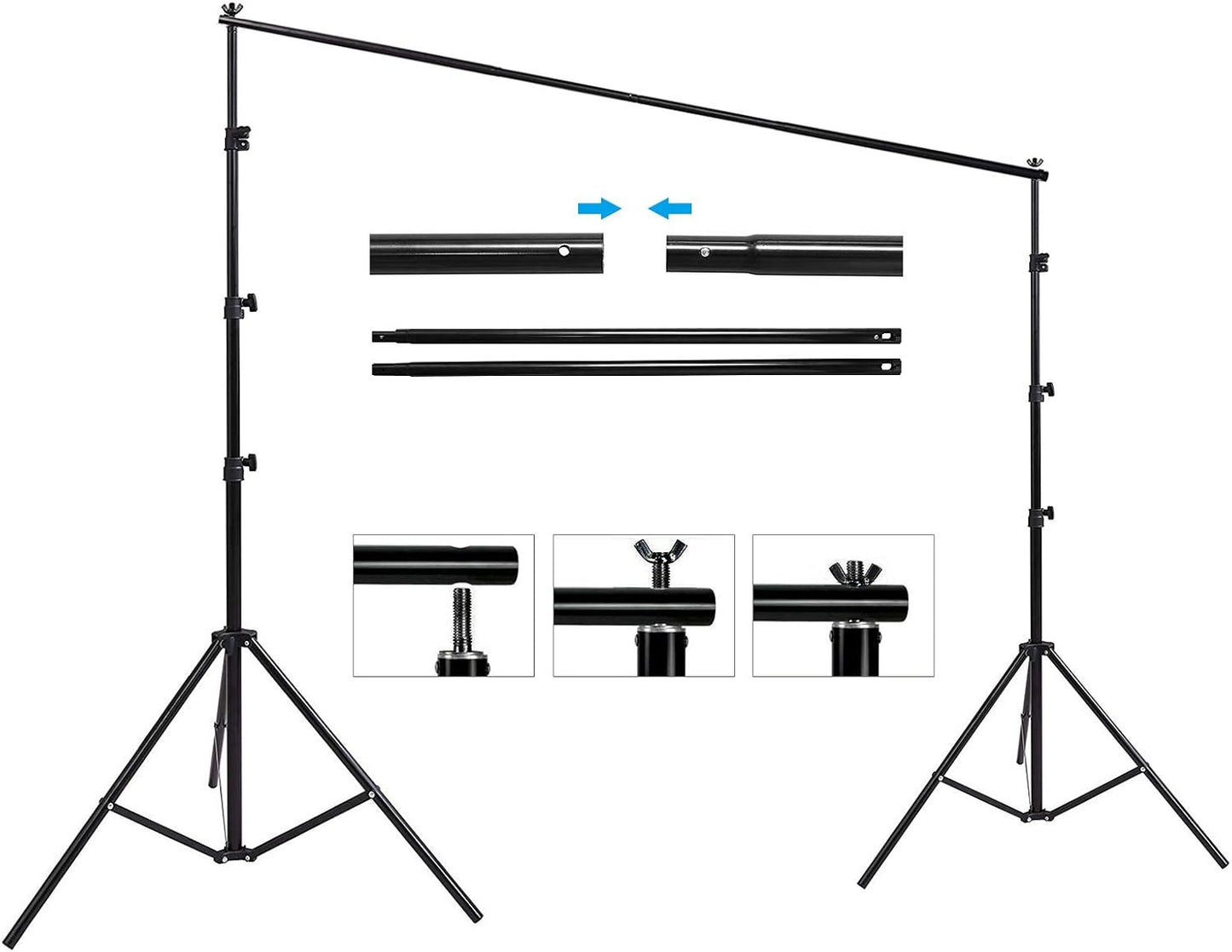 Photo Background Support System with 8.5 x 10ft Backdrop Stand Kit, 100% White Cotton Muslin Backdrop,Clamp, Carry Bag for Photography Video Studio