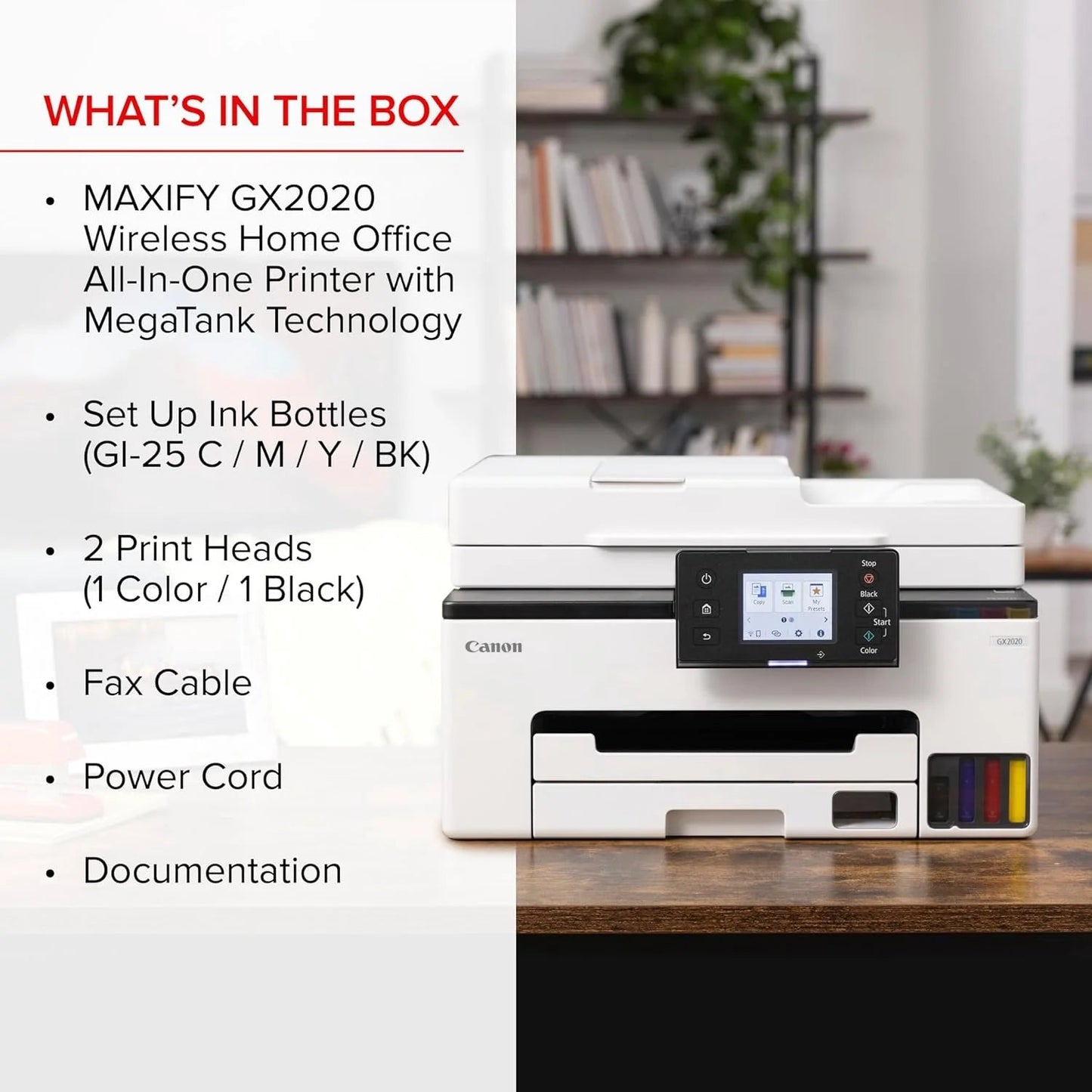 Canon MAXIFY GX2020 Wireless Megatank All-In-One Color Printer Bundle | Print Copy Scan Fax | for Home Office Small Business High Volume Documents + Cleaning Kit + Ethernet Cable + More (8 Items)