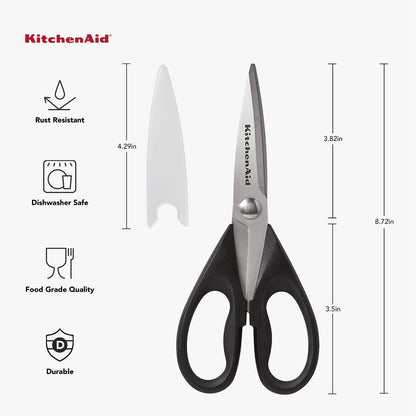 KitchenAid All Purpose Kitchen Shears with Protective Sheath for Everyday use, Dishwasher Safe Stainless Steel Scissors with Comfort Grip, 8.72-Inch, Black