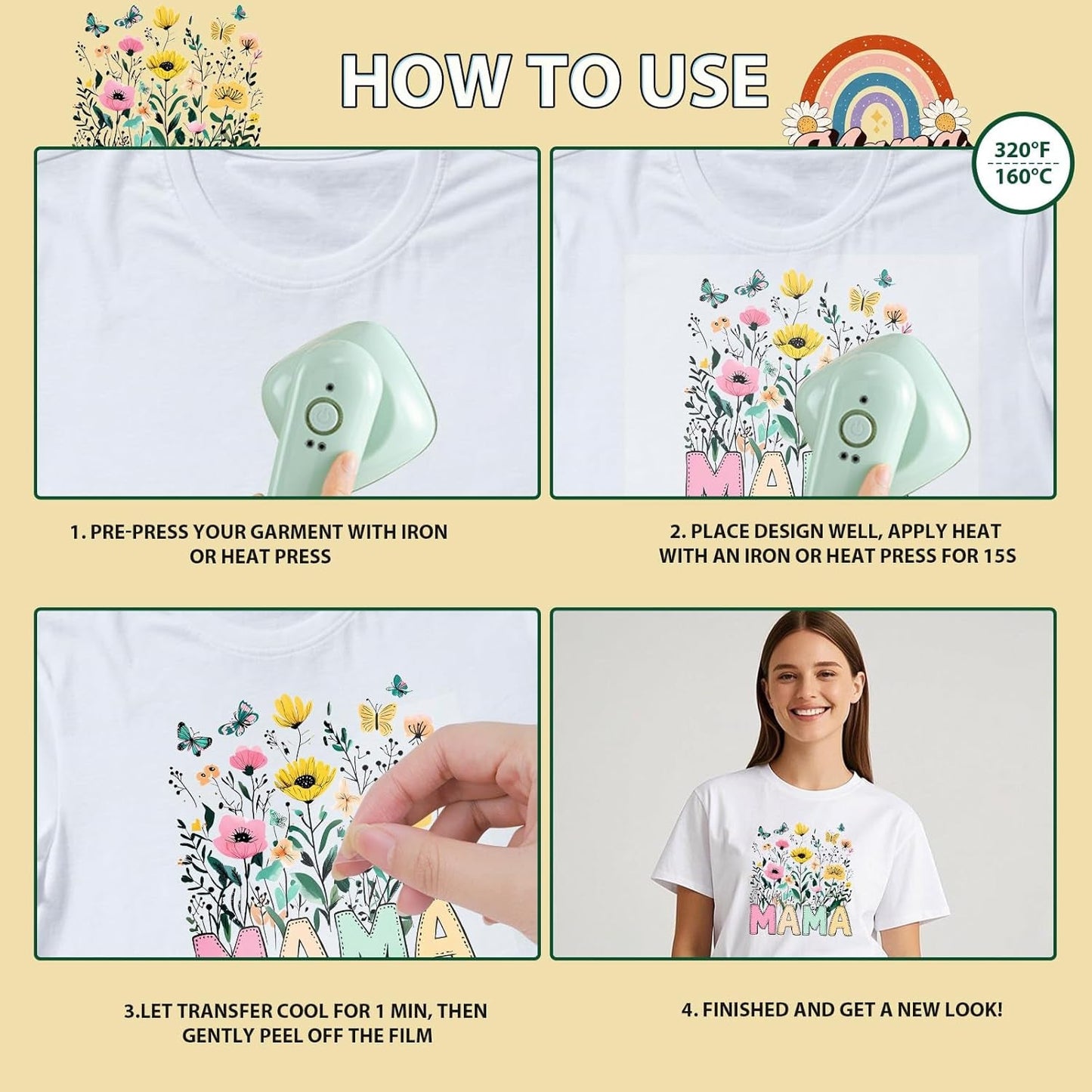 Dtf Transfers Ready to Press - 20Pcs Mother'S Day Iron on Transfers for Tshirts, Floral Mama Iron on Decals Patches, Flower Mama Heat Transfer Stickers for Clothes Pillows Bag DIY Crafts