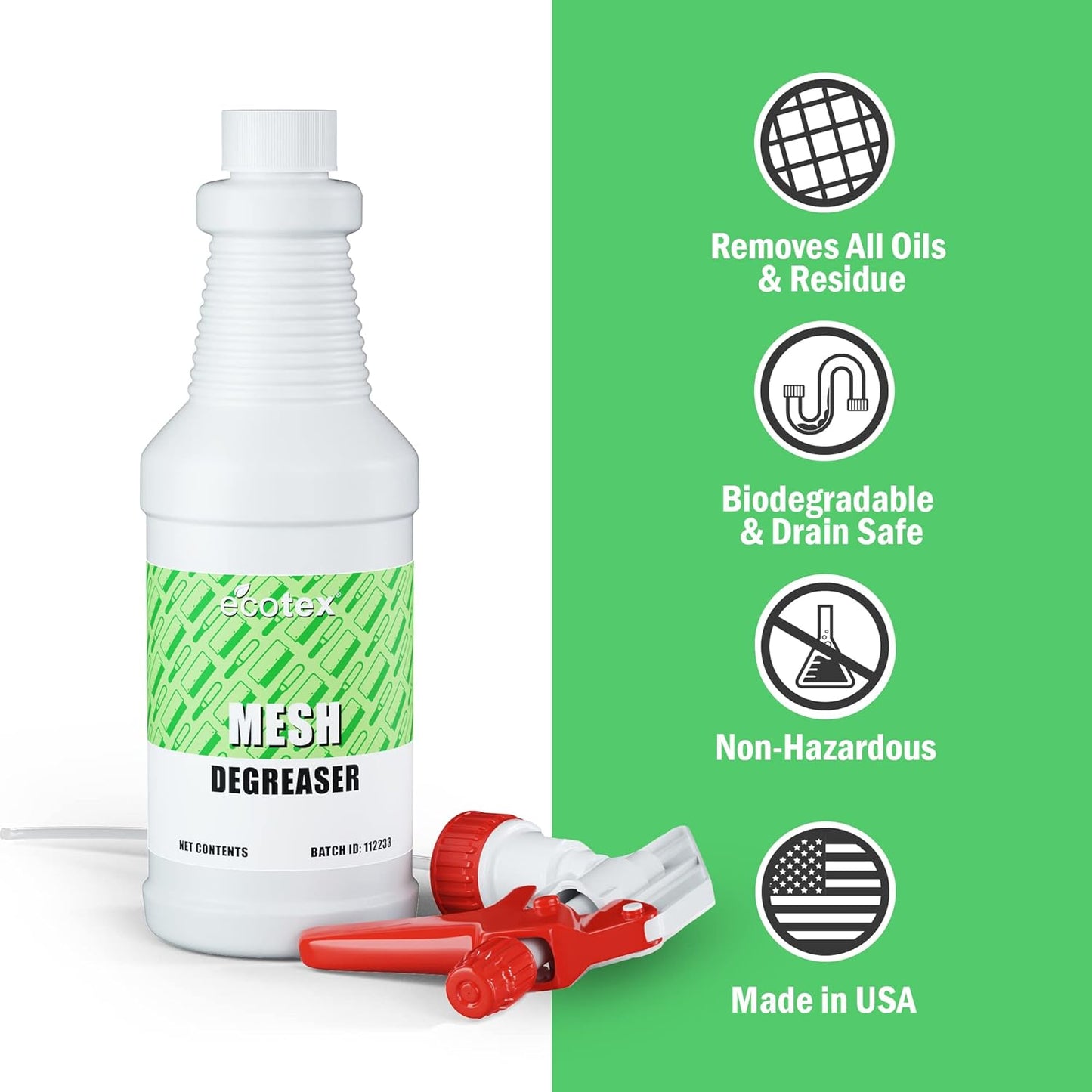 Ecotex® Screen Printing Mesh Degreaser (Quart - 32Oz.) - Silk Screen Cleaner, Oil and Residue Remover - Screen Printing Frame Degreaser and Mesh Cleaner, Eco-Friendly Screen Printing Supplies