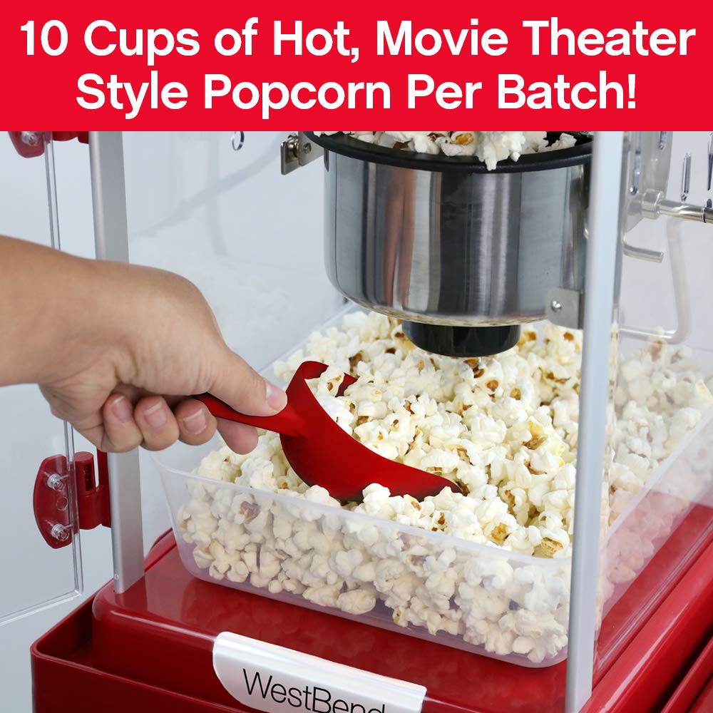 West Bend Stir Crazy Movie Theater Popcorn Popper, Gourmet Popcorn Maker with Nonstick Popcorn Kettle, Measuring Tool and Scoop , 4 Qt, Blue