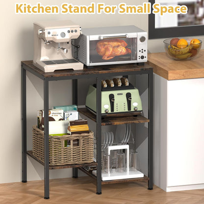 OGEMXU Kitchen Microwave Stand,4-Tier Adjustable Microwave Cart, Brown | Storage Shelf Rack,Open Storage Design for Spices, Pots Small Side Table,Coffee Cart for Living Room Office, Balcony