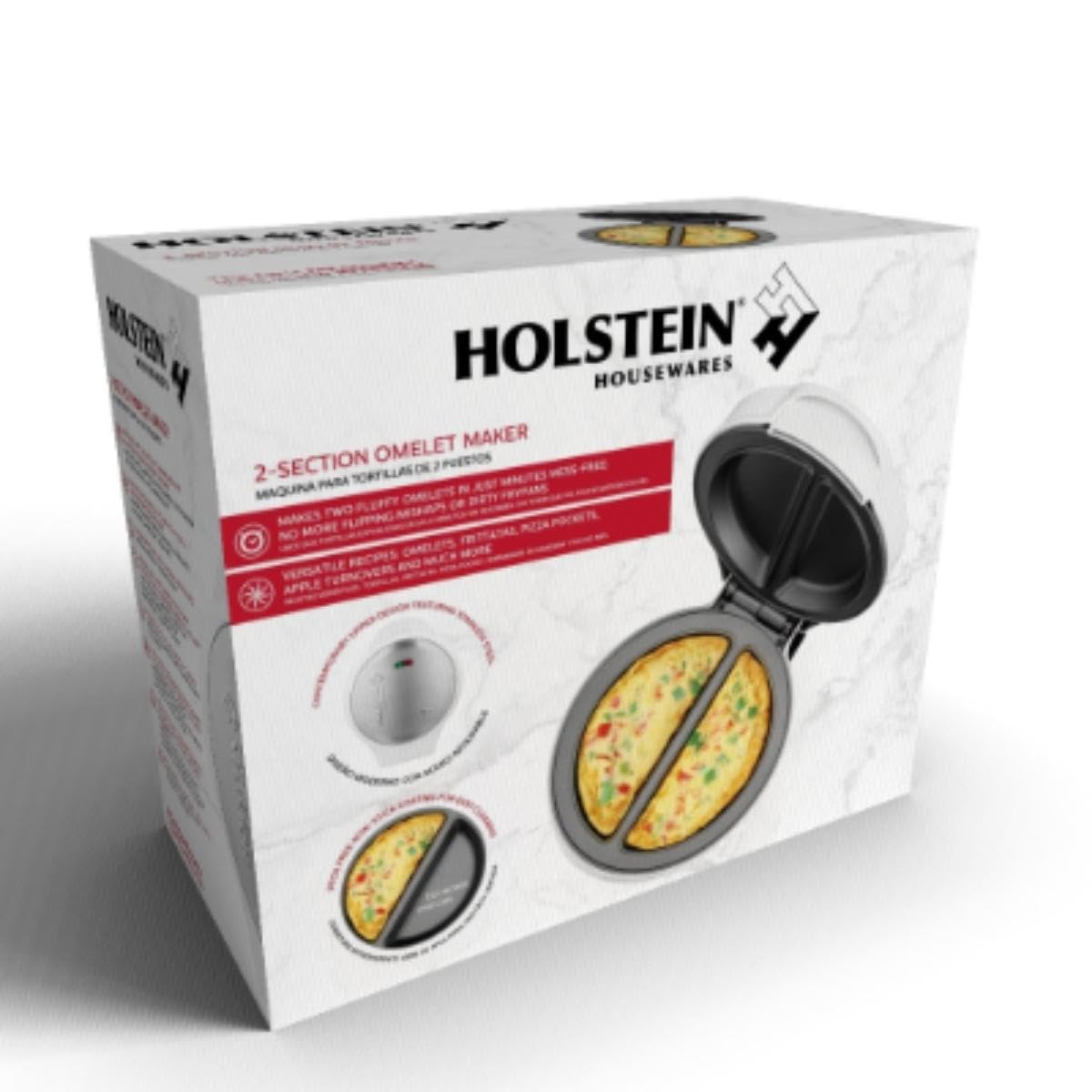 Holstein Housewares - Non-Stick Omelet & Frittata Maker, Stainless Steel - Makes 2 Individual Portions Quick & Easy (2 Section, Black)