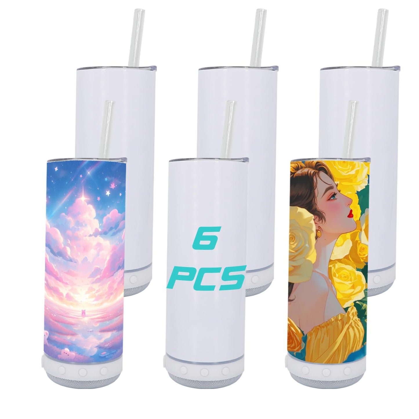 20oz Sublimation Tumbler Blank Bluetooth Tumbler with Straw and Lid, Double-Wall Stainless Steel Vacuum Insulation cups, RemovableRechargeable Bluetooth Wireless Speaker