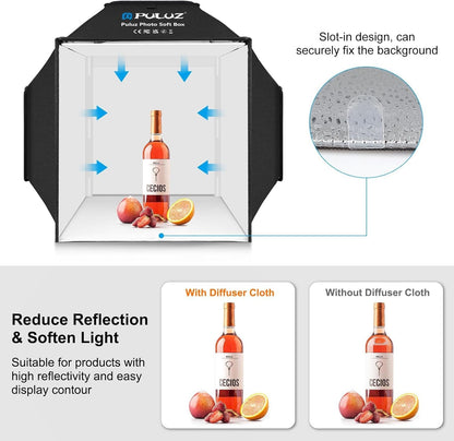 Light Box, PULUZ 16"X16" Studio Light Box with 480Pcs Leds Lights 4 Color PVC Photography Backdrops Shooting Tent for Jewelry and Product Portable Lightbox Picture Box for Photography (Upgrade)