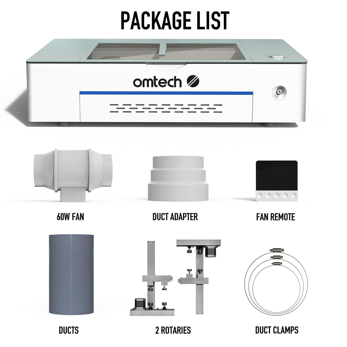 OMTech Polar 50W Desktop Laser Engraver, 12x20 CO2 Laser Engraving Machine with 2 Rotary Axes 5MP Camera Fume Extractor Water Chiller, Laser Class 2, 0.827mW Output Power