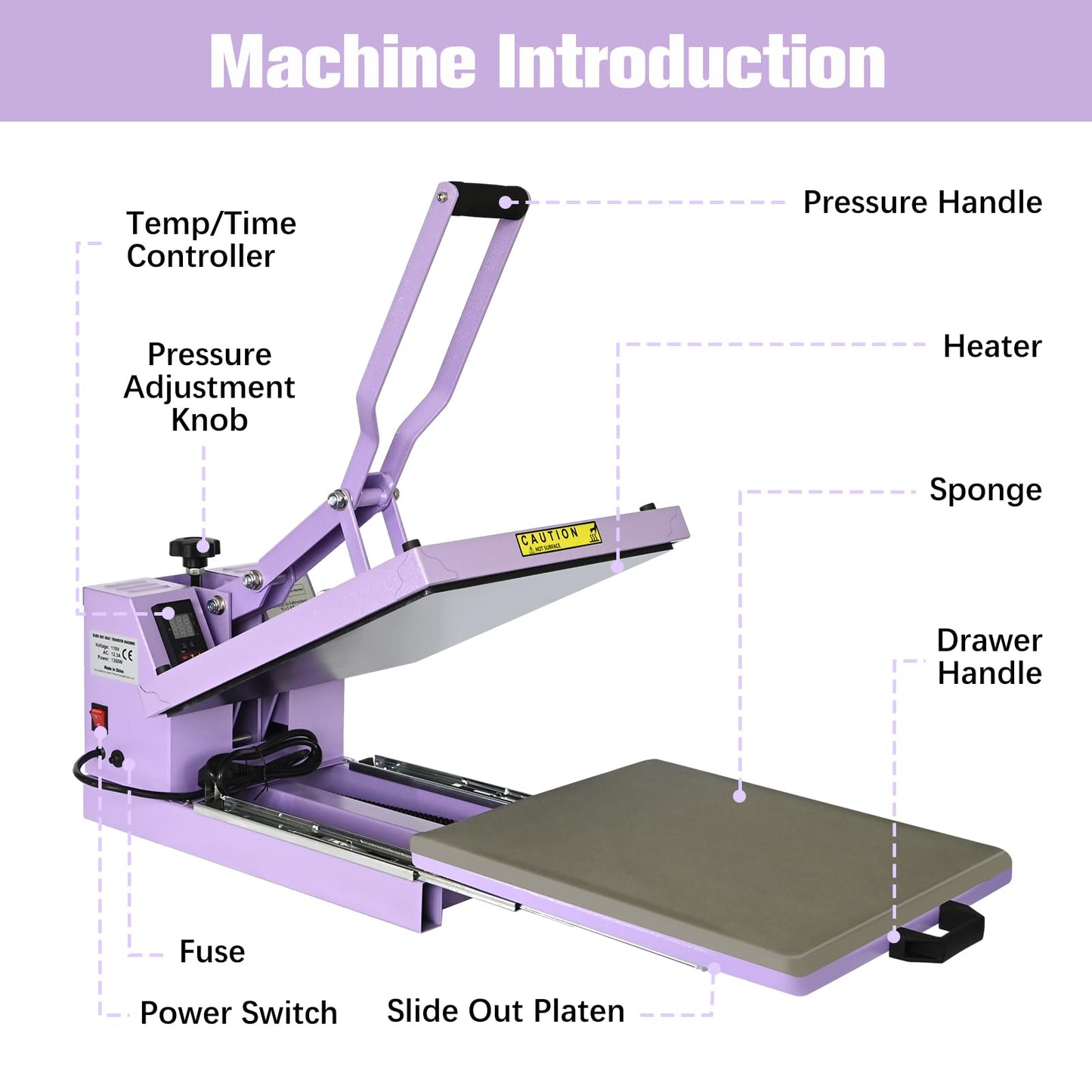 Heat Press 15x15 inch Industrial Quality with Adjustable Pressure, Slide Out Heat Transfer Machine for T-Shirt, Blue