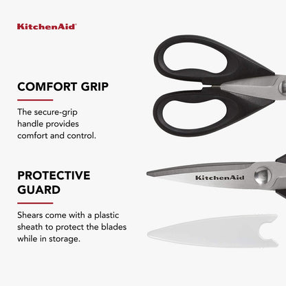 KitchenAid All Purpose Kitchen Shears with Protective Sheath for Everyday use, Dishwasher Safe Stainless Steel Scissors with Comfort Grip, 8.72-Inch, Black