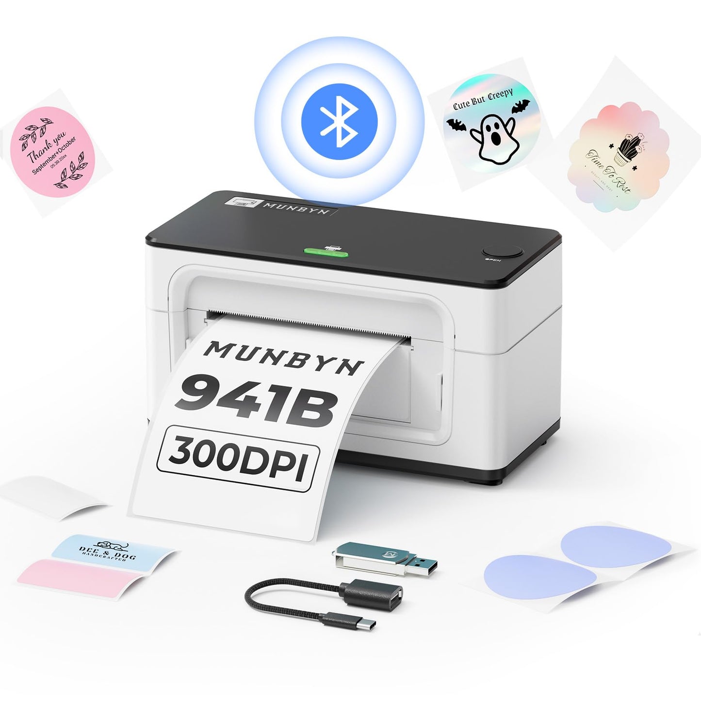 MUNBYN Bluetooth Thermal Label Printer 941B, Wireless 300DPI 4x6 Shipping Label Printer for Small Business, Compatible with Windows, Mac, iPhone, Android, PC, Ebay, Amazon, Shopify, Etsy, USPS (Pink)