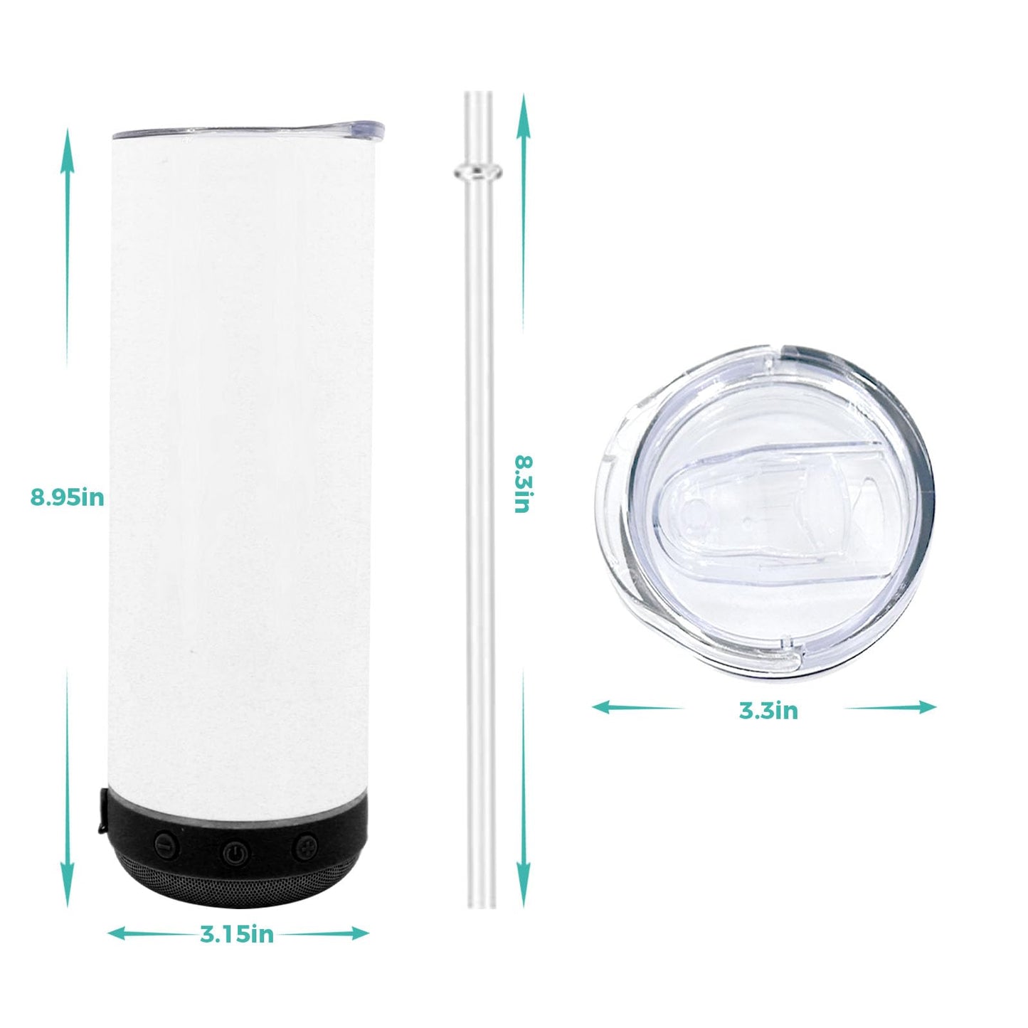 20oz Sublimation Tumbler Blank Bluetooth Tumbler with Straw and Lid, Double-Wall Stainless Steel Vacuum Insulation cups, RemovableRechargeable Bluetooth Wireless Speaker