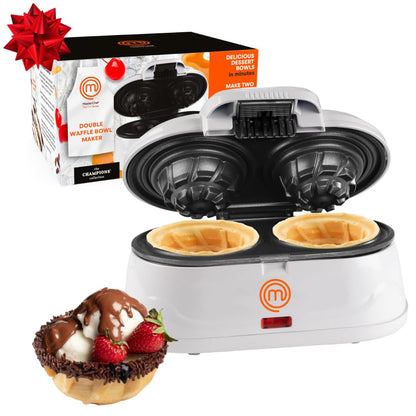 MasterChef Double Waffle Cone Bowl Maker- Makes Two 4" Bowls at Once! - Non-Stick, Easy To Clean, Even Heating- Perfect Homemade Ice Cream Sundaes, Fruits, & Custards-Fun Dessert Party