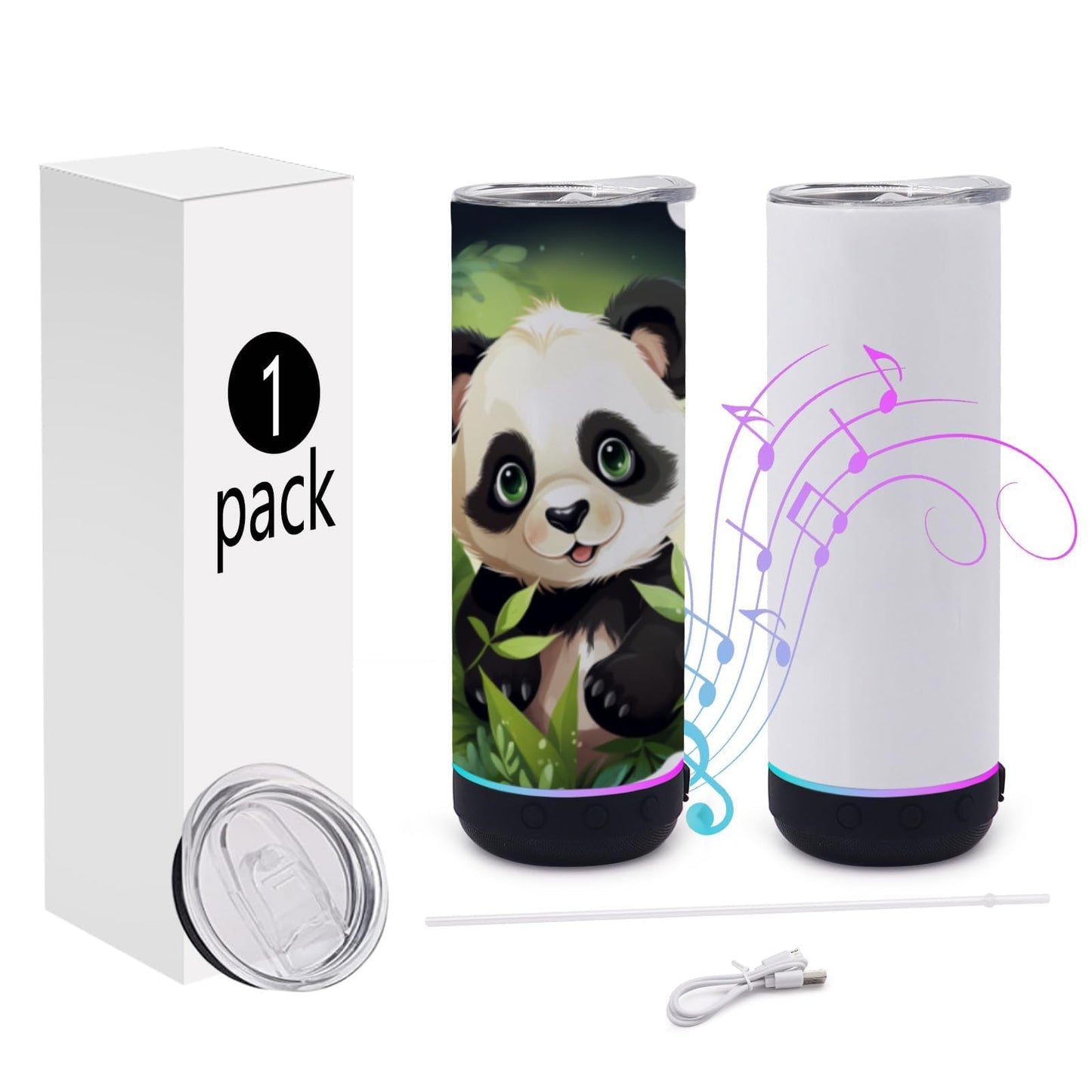 20oz Sublimation Tumbler Blank Bluetooth Tumbler with Straw and Lid, Double-Wall Stainless Steel Vacuum Insulation cups, RemovableRechargeable Bluetooth Wireless Speaker