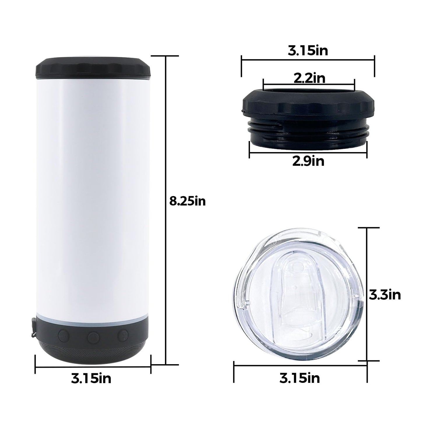 20oz Sublimation Tumbler Blank Bluetooth Tumbler with Straw and Lid, Double-Wall Stainless Steel Vacuum Insulation cups, RemovableRechargeable Bluetooth Wireless Speaker