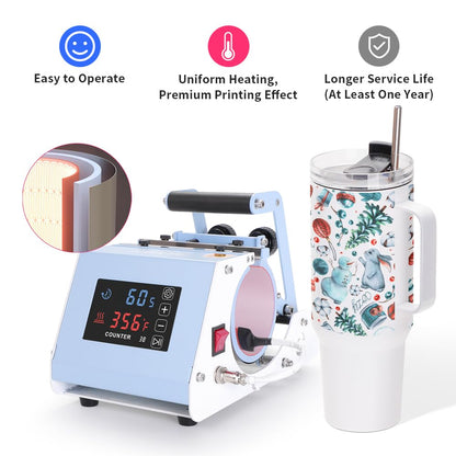 PYD Life 110 V Mini Mug Heat Press Machine Mint Green Tumbler Heat Press Machine Touch Screen for 11 OZ-15 OZ Sublimation Mugs 18 OZ Sublimation Glass Can,for Infusible Ink Sheets Sublimation Paper