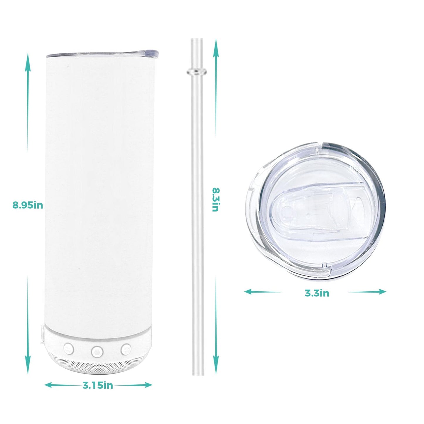 20oz Sublimation Tumbler Blank Bluetooth Tumbler with Straw and Lid, Double-Wall Stainless Steel Vacuum Insulation cups, RemovableRechargeable Bluetooth Wireless Speaker