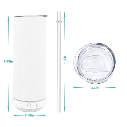 20oz Sublimation Tumbler Blank Bluetooth Tumbler with Straw and Lid, Double-Wall Stainless Steel Vacuum Insulation cups, RemovableRechargeable Bluetooth Wireless Speaker