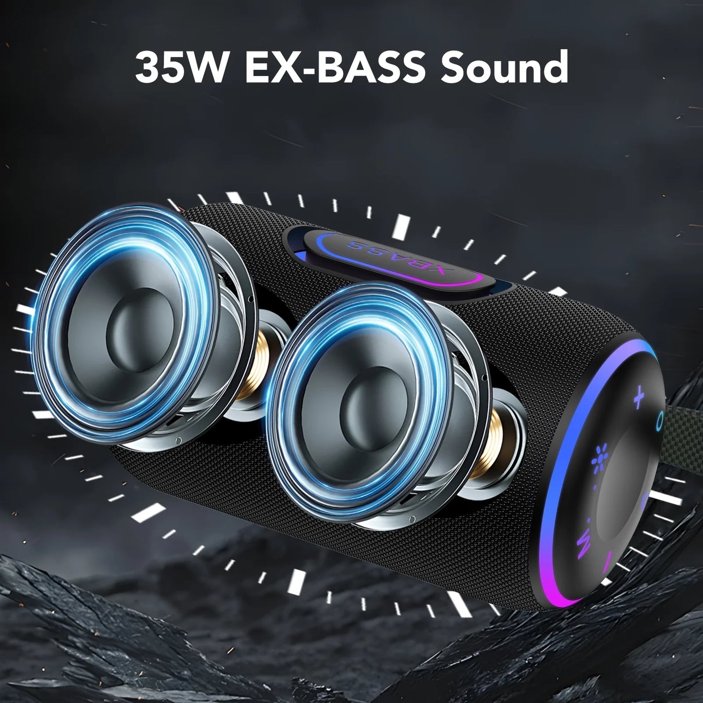 Portable Bluetooth Speaker, IPX7 Waterproof Wireless Speaker, 35W Loud Stereo Sound, 30H Playtime, 10 Colorful RGB Lights, TWS Pairing, Bluetooth 5.4 for Outdoor/Home/Party, Gift Ideas