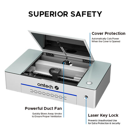 OMTech Polar 50W Desktop Laser Engraver, 12x20 CO2 Laser Engraving Machine with 2 Rotary Axes 5MP Camera Fume Extractor Water Chiller, Laser Class 2, 0.827mW Output Power